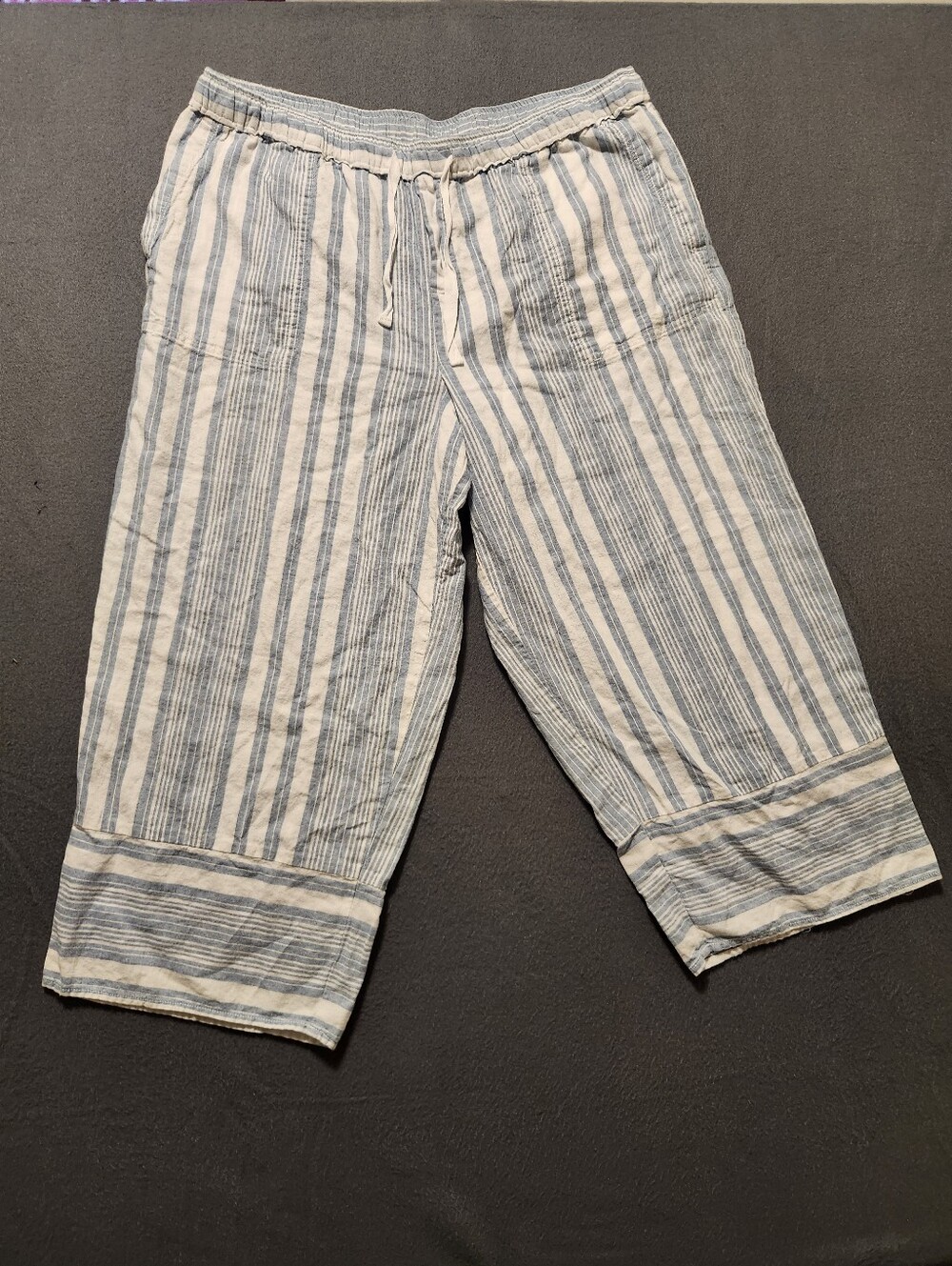 Casa Cabana Pants Women Size XL Blue White Stripes Capri Linen Blend Boho